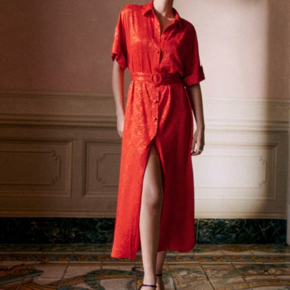 Sezane Scarlet Button-Down Midi Dress. NWT